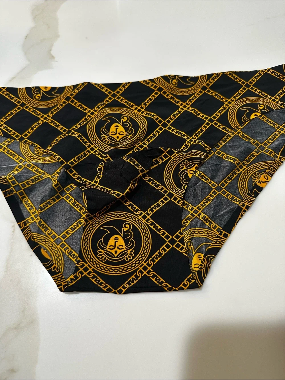Wangjia Men's Black & Gold Patterned Ice Silk Seamless Briefs - 5 Pack X-Large